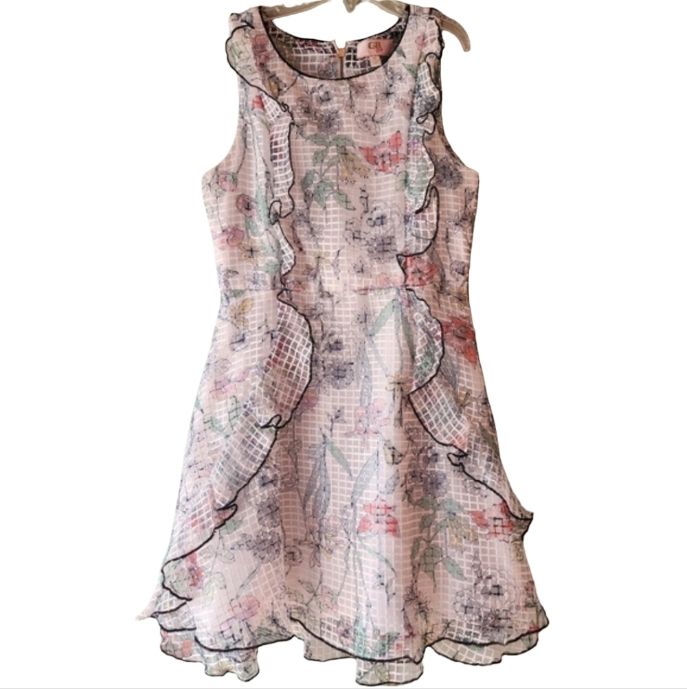 GB GIRLS Pastel Floral Dress with Ruffle Accents Big Girls Formal Sz 12